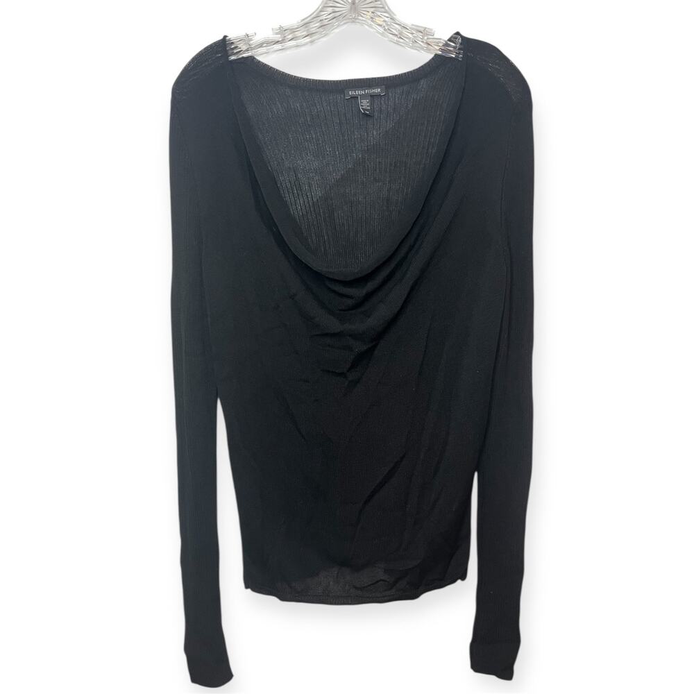 Eileen Fisher 100% Tencel Black Cowl Neck Long Sleeve Lightweight Knit Top Sz S - Picture 2 of 9